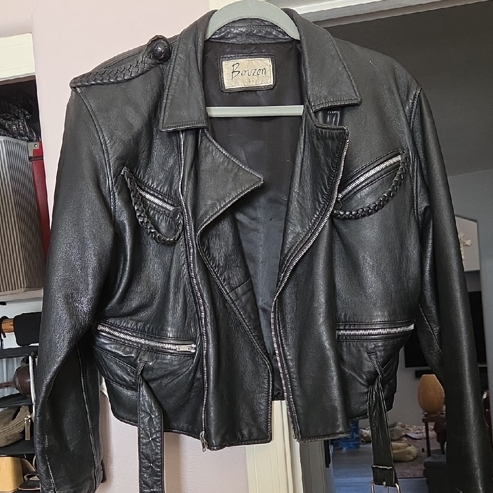 Bouzon Vintage Black Leather Women's Jacket Size Large
